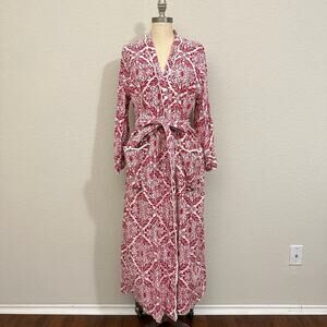 HEIDI CAREY Filigree Kimono Robe Red White Floral Long Sleeve Lounge
